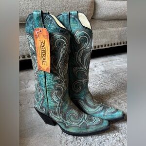 Corral Teal Embroidered Cowboy Boots NWT